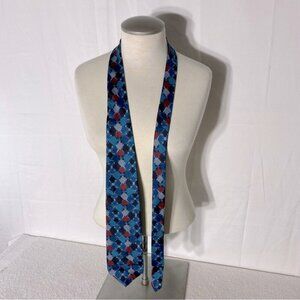 Vintage Forsyth Blue Red Square Print 100% Silk Tie
